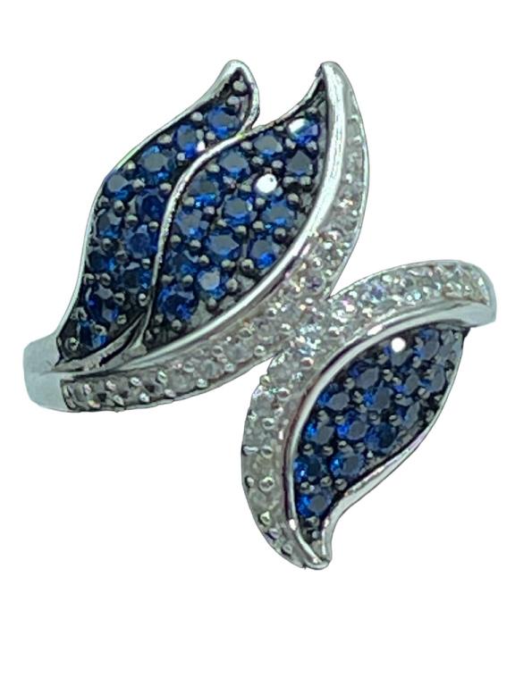 STERLING 3 CT NATURAL BLUE SAPPHIRE AND WHITE TOPAZ RING (1 of 2)