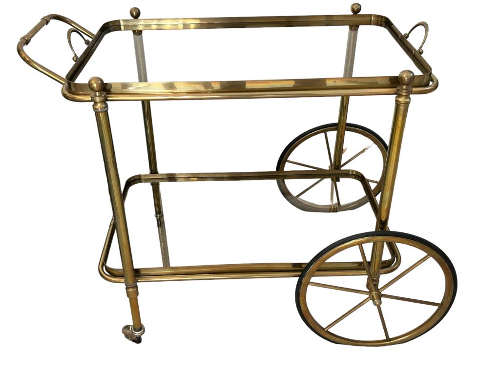 ITALIAN MID CENTURY BRASS & GLASS BAR CART 29.5" (1 of 5)