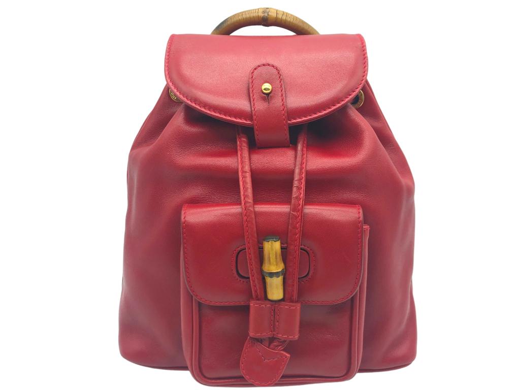 GUCCI SMALL RED LEATHER BAMBOO BACKPACK (1 of 5)