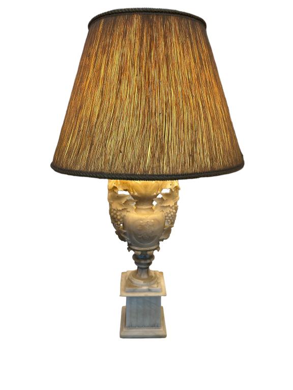VINTAGE CARVED ALABASTER BASE URN TABLE LAMP 36" (1 of 7)