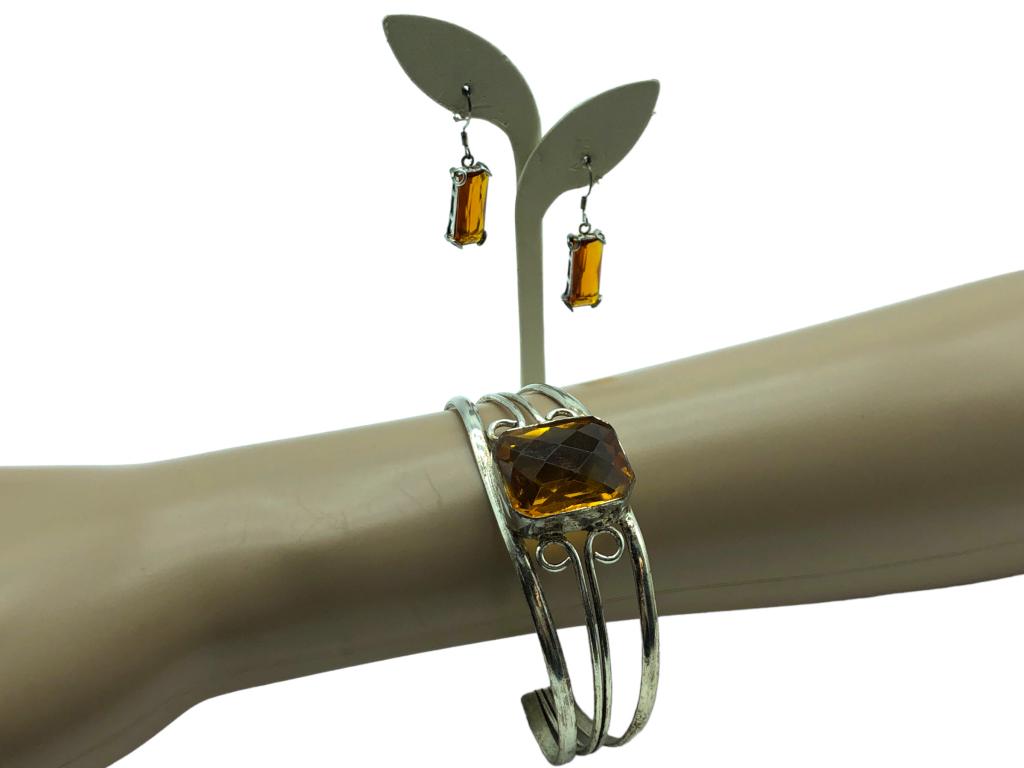 VTG STERLING SILVER AMBER BRACELET AND EARRINGS (1 of 6)