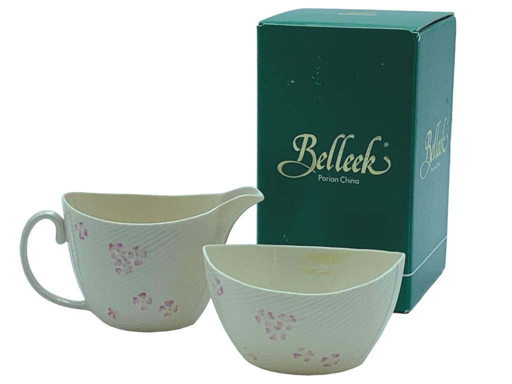 NEW BALLEEK PINK FLORAL OPEN SUGAR & CREAMER BOWLS (1 of 4)