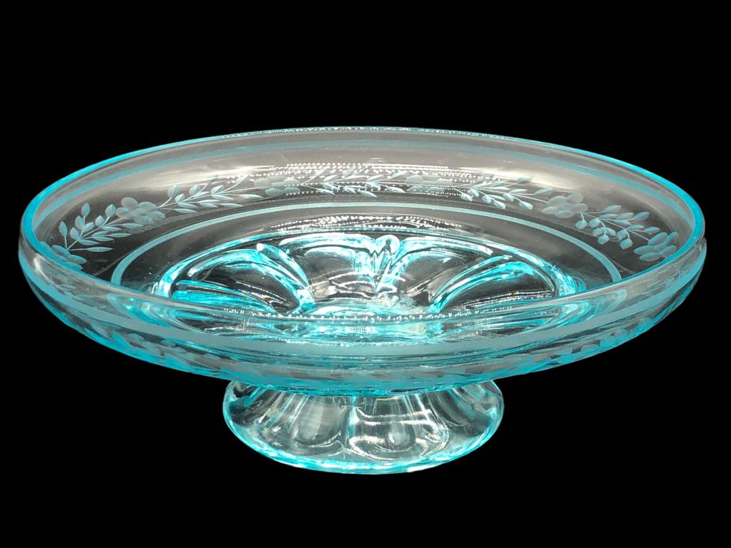VTG BLUE GLASS CAKE PEDISTAL (1 of 4)