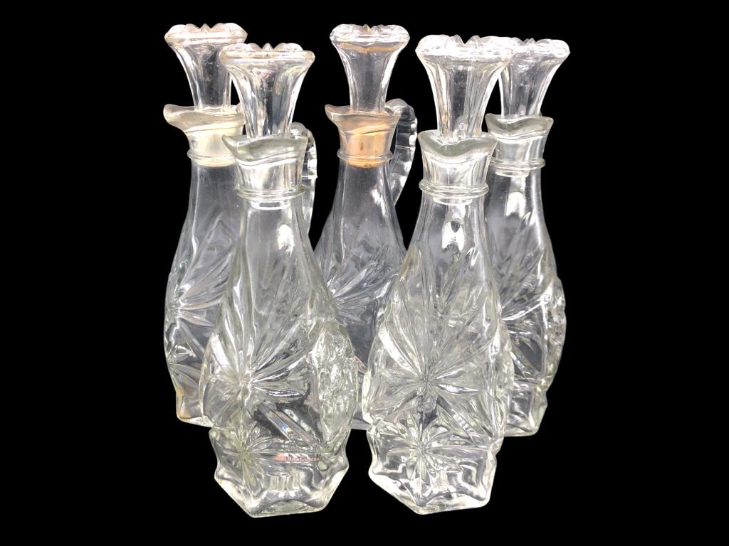 VTG PRESCUT CLEAR STARBURST CRUETS (5): VTG PRESCUT CLEAR STARBURST CRUETS (5)- 7.5" BTQ