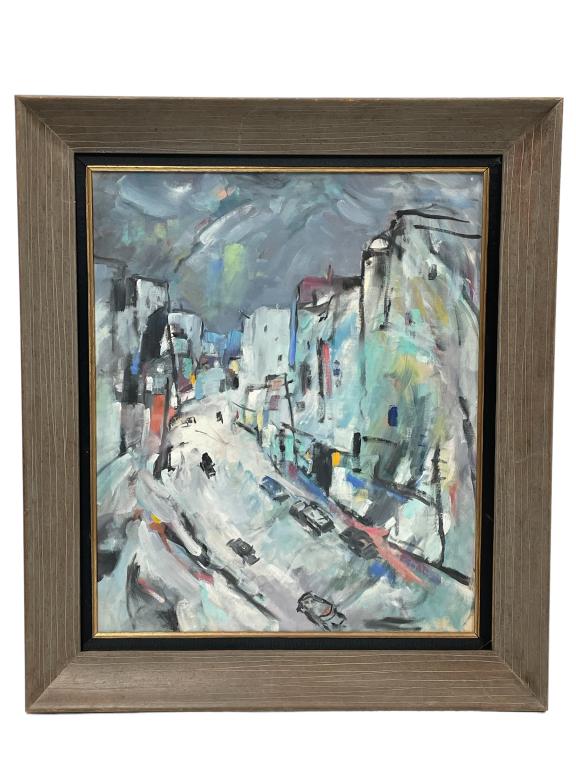 MID CENTURY EXPRESSIONIST CITYSCAPE PAINTING 30" (1 of 4)