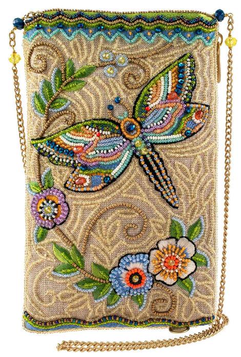 NEW MARY FRANCES SOARING SPIRITS CROSSBODY: 9 x 1 x 7.25"Strap Length End to End: 49"Strap Drop: 23.5"Removable crossbody chain strap, zipper closure, inside pocket, back pocket, fits a cell phoneThis is a handmade item, each one an individual 