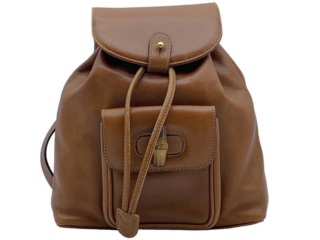 GUCCI SMALL BROWN LEATHER BAMBOO BACKPACK (1 of 5)