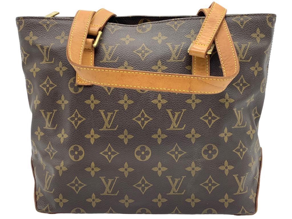 LOUIS VUITTON MONOGRAMMED CABAS PIANO HANDBAG: LOUIS VUITTON CABAS PIANO-BROWN COATED CANVAS -VI0062 (JUNE 2002)- D5 -ALL BAGS HAVE BEEN AUTHENTICATED. AAW0220-27*24*12cm