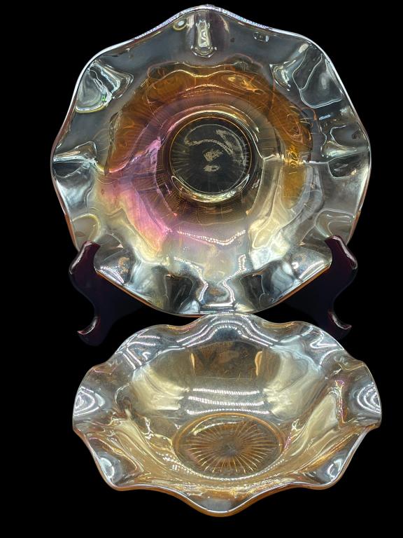 PAIR OF VINTAGE ART GLASS FLUTED BOWLS 11 1/2" (1 of 1)