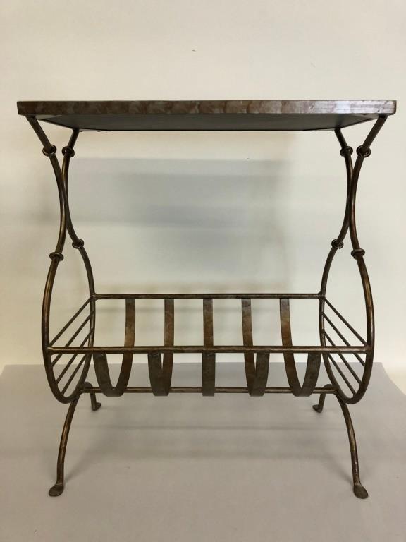 VTG MODERN BRASS TABLE WITH BLACK STONE TOP 22" (1 of 9)