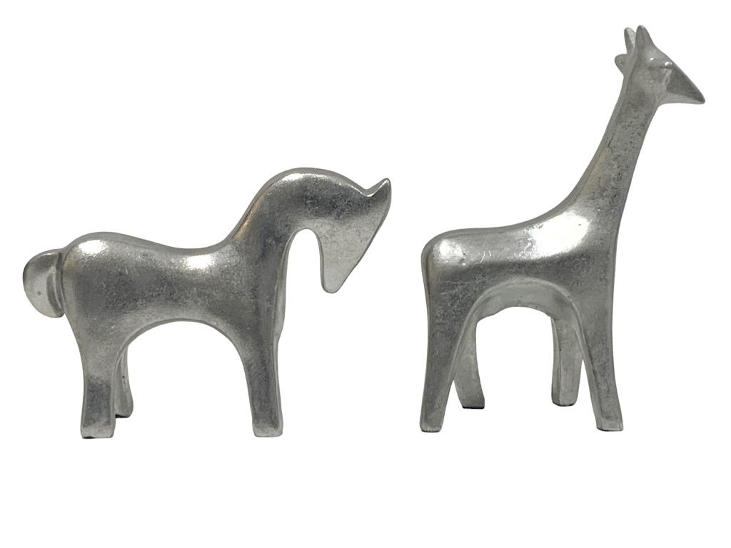GLOBAL VIEW STYLE SILVER HORSE & GIRAFFE SCULPTURE (1 of 6)