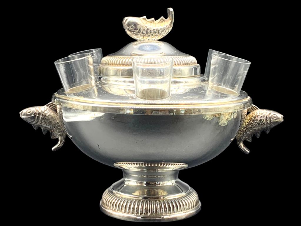 VTG SILVER CAVIER & VODKA GLASS KOI SERVER SET (1 of 6)