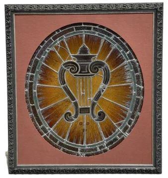 LARGE FRAMED STAINED GLASS HARP WINDOW 45" (1 of 4)