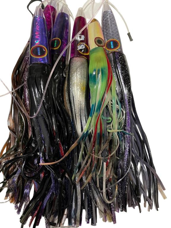 6 SCHATMAN SPORTFISHING LURES: 6 SCHATMAN SPORTFISHING LURES-13" TOTAL APPROX-HEAVY TACKLE FISHING GEAR OFFSHORE SPORTFISHING OFFSHORE GAMEFISHING BLUE WATER FISHING FISHERMAN-PRE OWNED CONDITION-DP12522