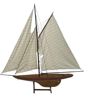VINTAGE SCALE MODEL WOODEN SAILBOAT ON STAND 35" (1 of 8)