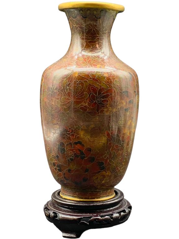 ROBERT KUO STYLE CLOISONNE FLOWER VASE 9.5" (1 of 3)