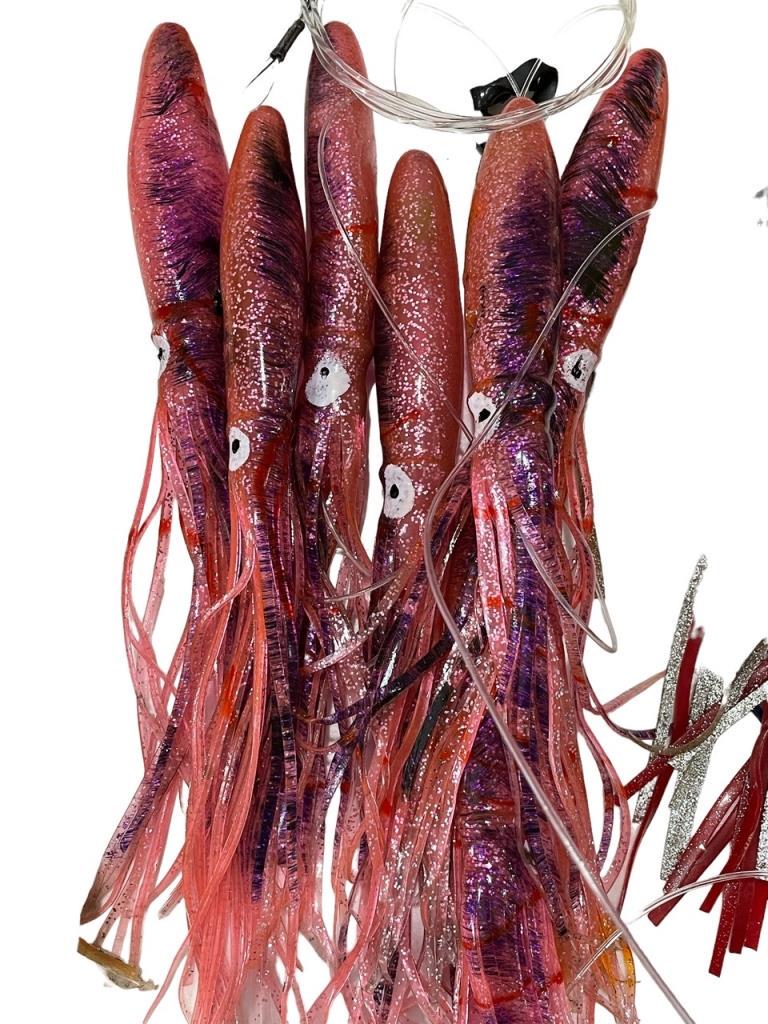 6 PINK PURPLE SQUID SPORT FISHING LURES 13": 6 PINK PURPLE SQUID SPORT FISHING LURES -13" TOTAL APPROX-HEAVY TACKLE FISHING GEAR OFFSHORE SPORTFISHING OFFSHORE GAMEFISHING BLUE WATER FISHING FISHERMAN SALTWATER-PRE OWNED CONDITION-DP12522
