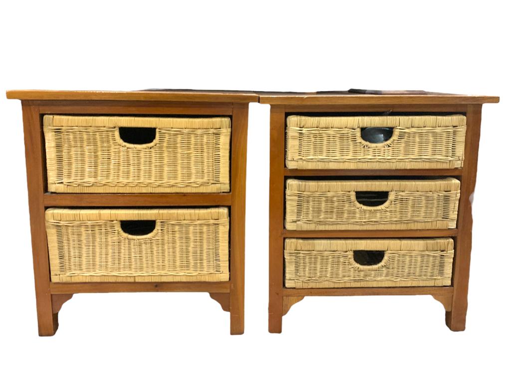 VINTAGE WOOD AND WICKER NIGHTSTAND TABLES (2) (1 of 7)