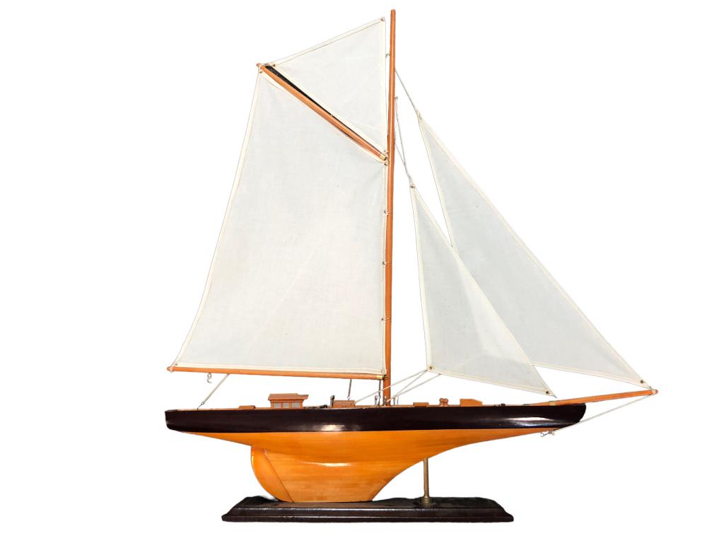 VINTAGE WOODEN MODEL SAILBOAT ON STAND 35" (1 of 3)