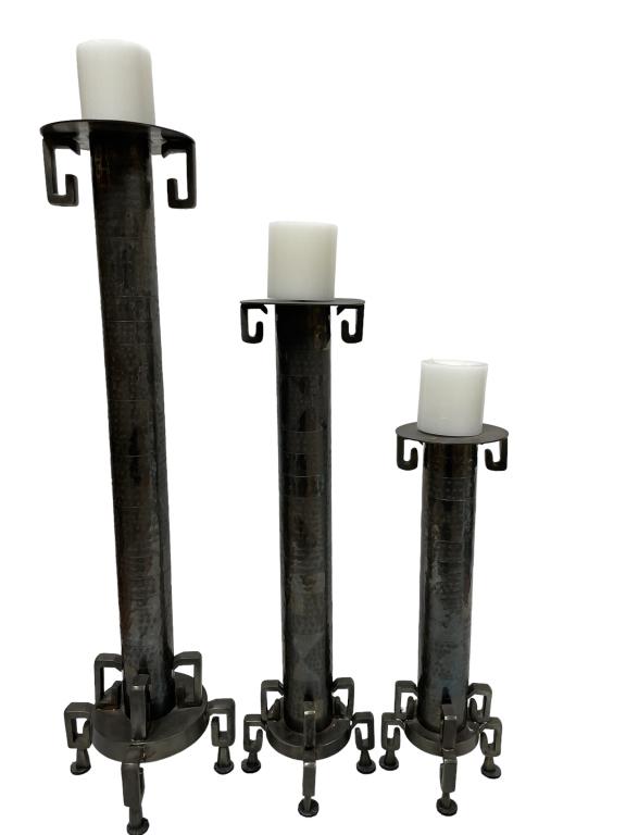 SET OF 3 INDIAN SILVER CANDLESTICKS 31"H TALLEST (1 of 17)