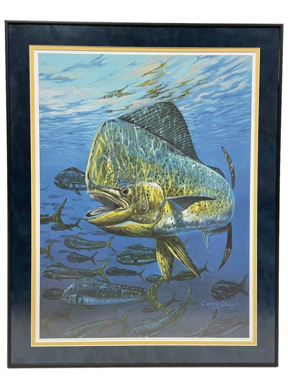 CAREY CHEN HAND SIGNED DOLPHINFISH PRINT 29.5" (1 of 3)