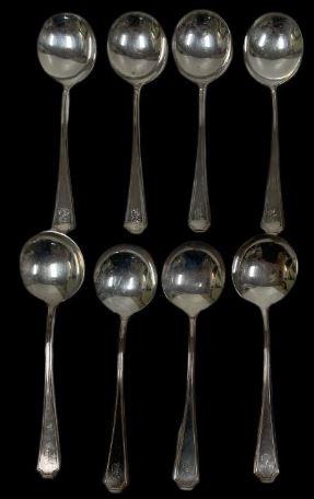 8 STERLING SILVER SOUP SPOONS FRANK MAYR 162G (1 of 8)