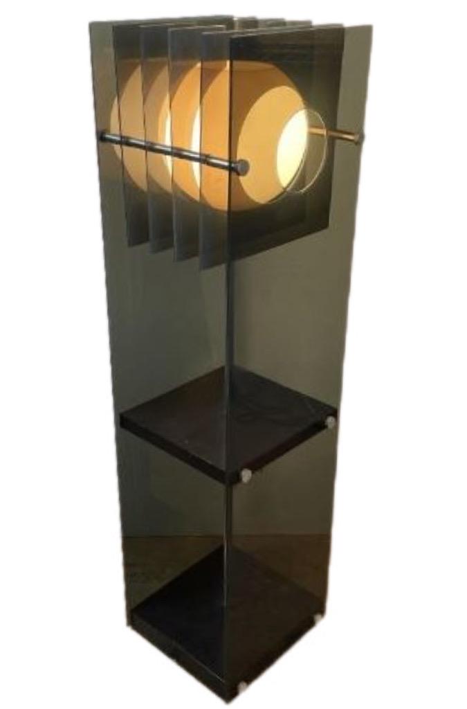 60's LUCITE FLOOR LAMP WITH WHITE GLASS GLOBE 40" (1 of 7)
