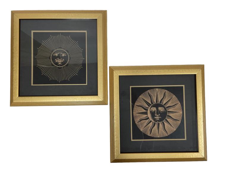 DECORATIVE BLACK & GOLD CELESTIAL SUN FACE PRINTS (1 of 5)