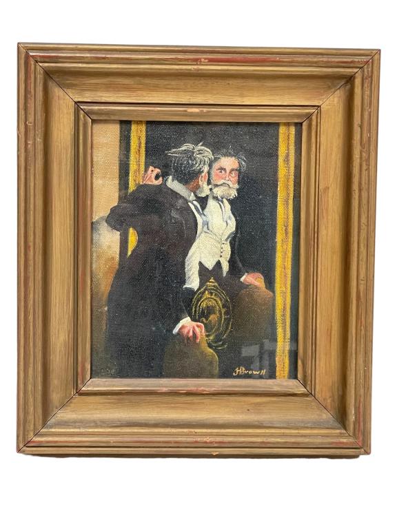 1918 JOHN H. BROWN OIL PAINTING 13" (1 of 4)