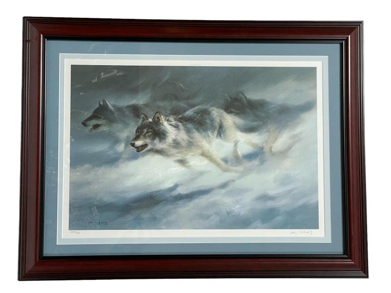 MANFRED SCHATZ MOOSE & WOLVES PRINT, SIGNED 32" (1 of 4)