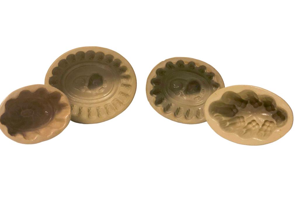 VINTAGE YELLOW STONEWARE CERAMIC FOOD MOLDS (4) (1 of 7)