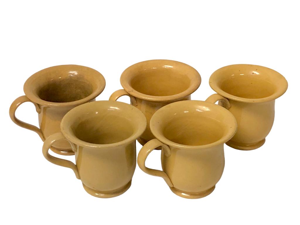 ANTIQUE YELLOW 3" STONEWARE TEA CUP SET (1 of 6)