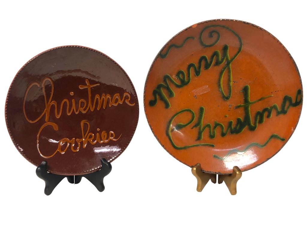 VTG REDWARE POTTERY CHRISTMAS PLATES (1 of 5)