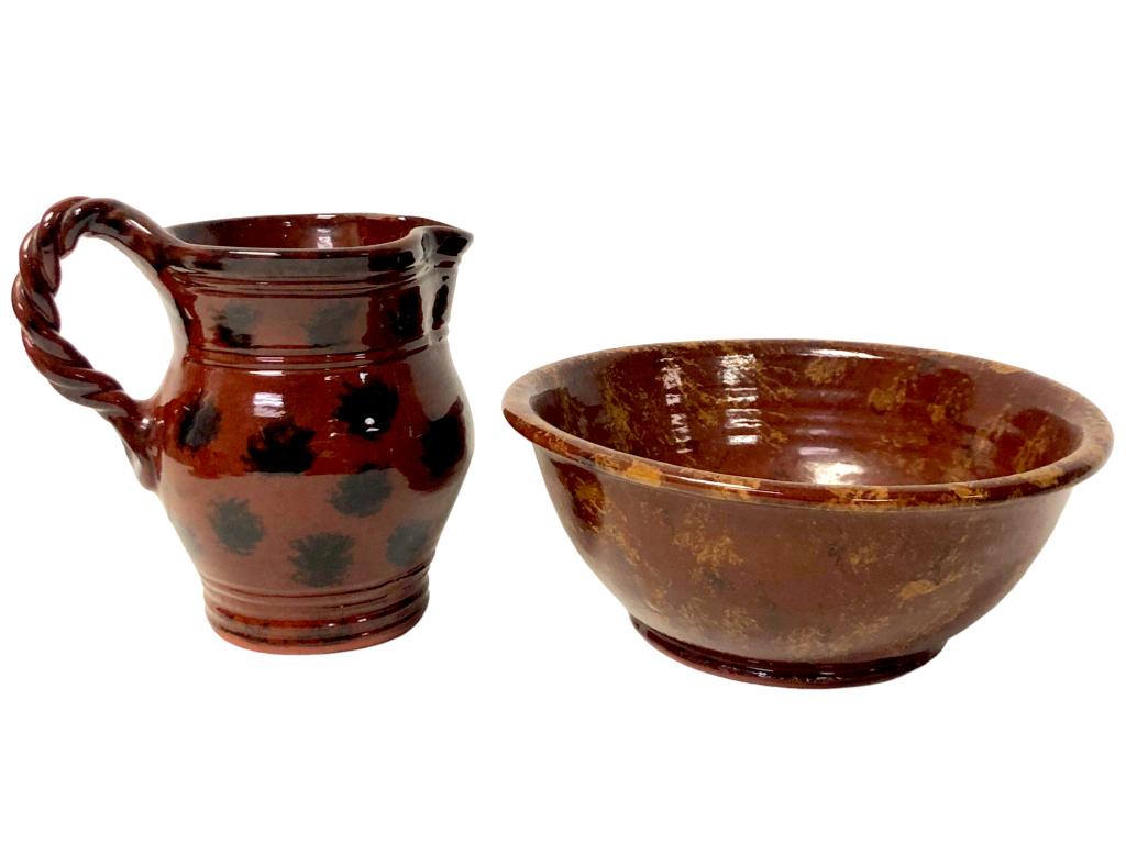 SIGNED FOLTZ REDWARE PITCHER & SPONGEWARE BOWL (1 of 9)