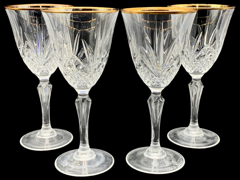 Rogaska Richmond Gold Crystal Wine Glasses: -Rogaska Richmond Gold Cut Crystal Wine Glasses 6.5" Footed Tumblers-Set of 4 Glasses-Size" 6.5"TJR ANNEX CAB 02/10
