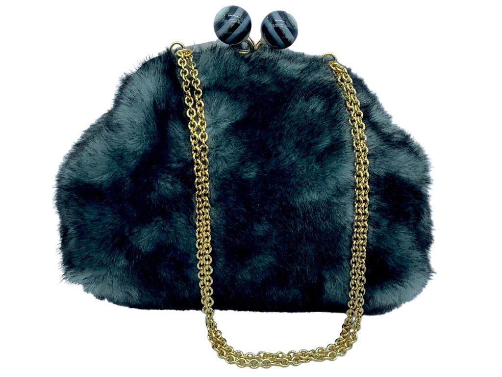 LALO ITALIAN BLACK & GREY PONY KISS LOCK HANDBAG (1 of 5)