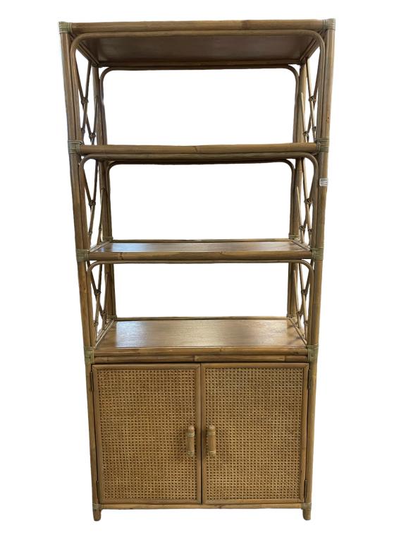 MID CENTURY BAMBOO RATTAN BOOKSHELF ETAGERE 72.5" (1 of 11)