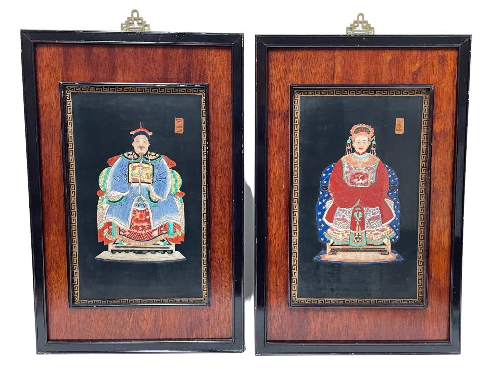 CHINESE STONE ENAMEL PORCEALIAN PLAQUES, PAIR 16" (1 of 4)