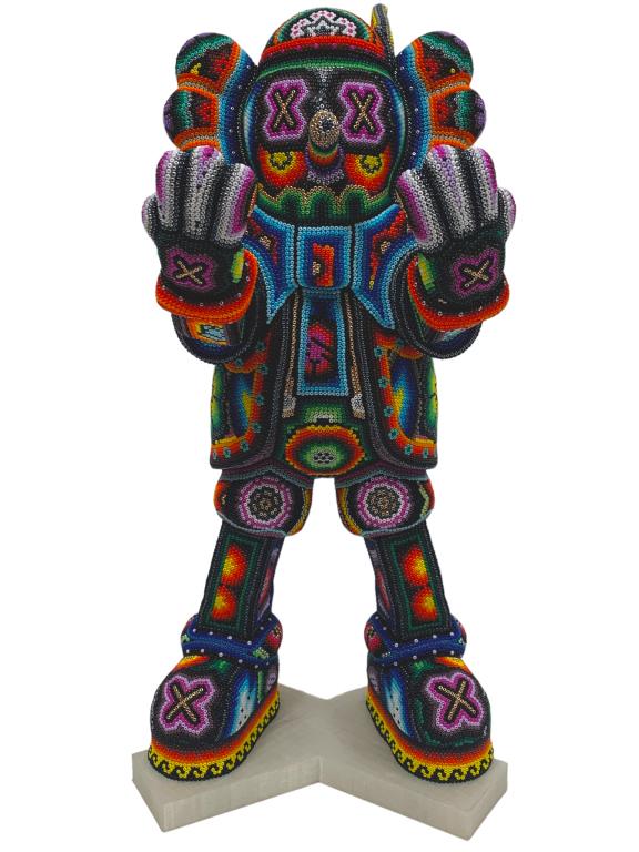 CHROMA HUICHOL BEADED PINOCCHIO SCULPTURE 16": CHROMA HUICHOL BEADED PINOCCHIO SCULPTURE 16"-COLOR BEADED RESIN SCULPTURE HUICHOL STYLE-SIGNED AND ANNOTATED 0003 TP 2022-EACH WORK IS UNIQUE IN COLOR AND DESIGN-VERY GOOD CONDITION, NEW CONDITION