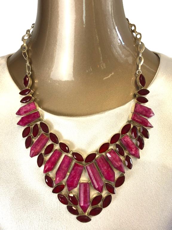 VTG STERLING SILVER VIOLET STONE BIB NECKLACE: VTG STERLING SILVER VIOLET STONE BIB NECKLACE- 12"
