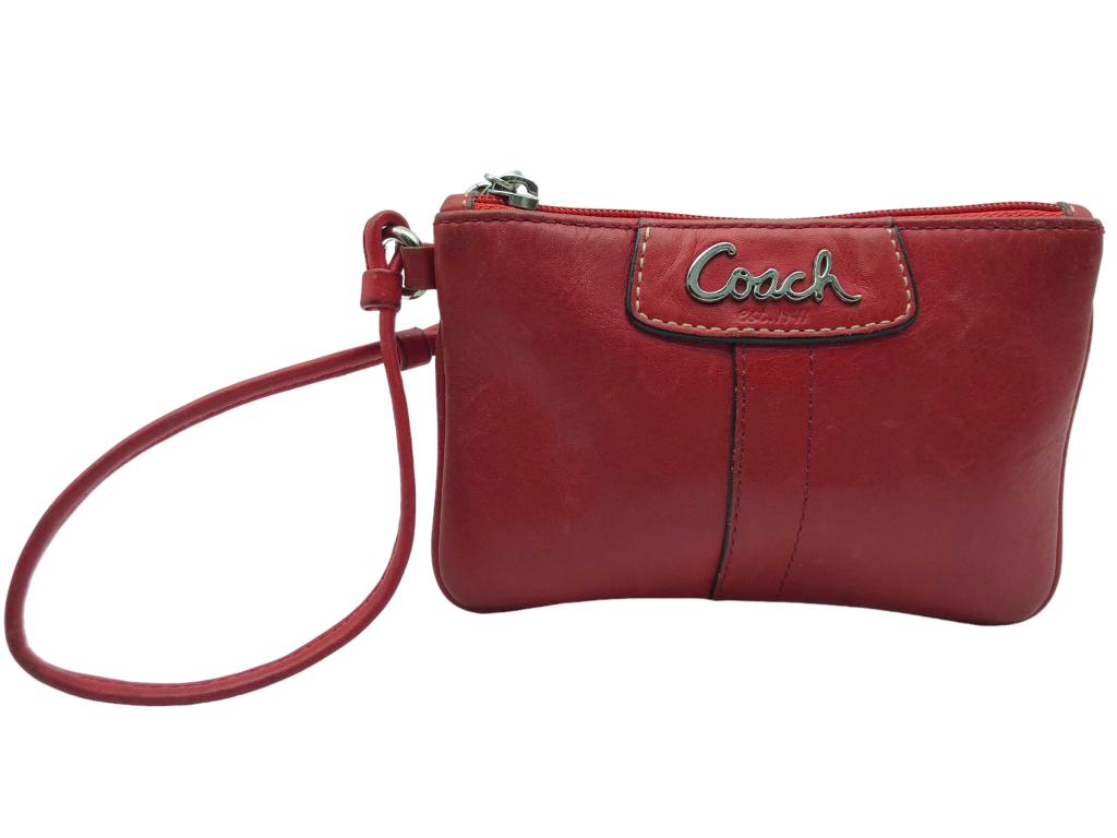 COACH RED LEATHER WRISTLET PURSE (1 of 8)