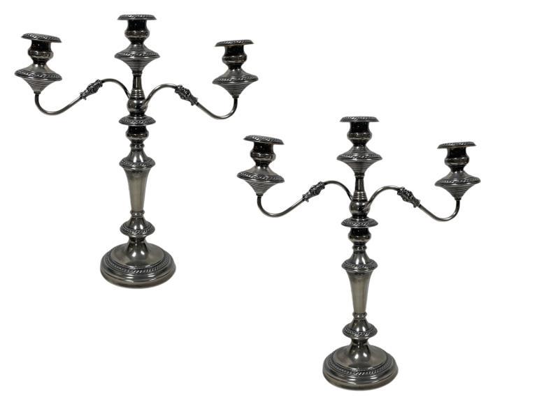 PAIR OF LARGE SILVER 3 ARM CANDLEABRAS (1 of 8)