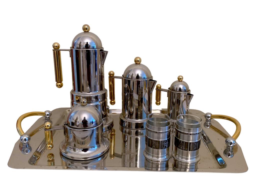 MIDCENTURY POSTMODERN STAINLESS ESPRESSO SET (1 of 8)