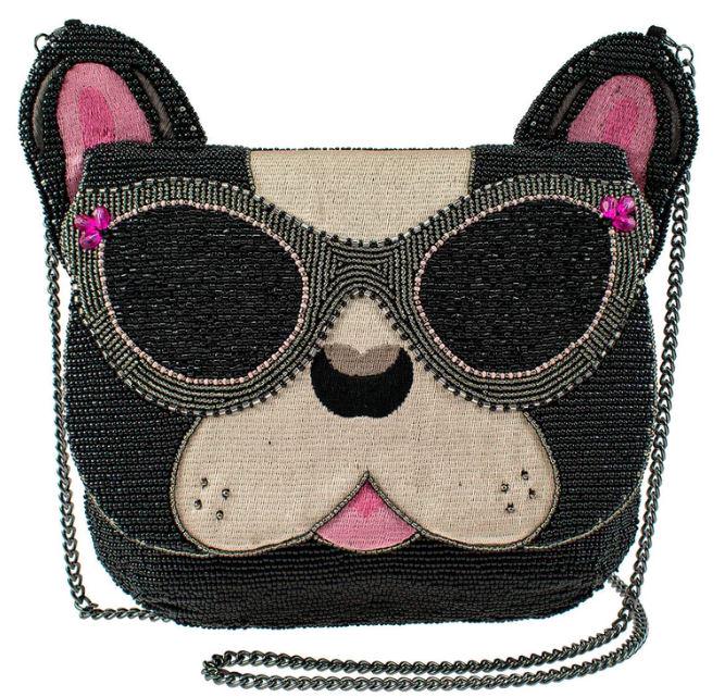 NEW MARY FRANCES THROW ME A BONE CROSSBODY: NEW MARY FRANCES THROW ME A BONE CROSSBODY-8.5 X 1 X 7.5"-STRAP LENGTH 49"-STRAP DROP 25.75-REMOVABLE CGROSSBODY STRAP CHAIN-MAGNET CLOSURE, INSIDE POCKET, BACK POCKET,-FITS A CELL PHONE-"FENCHIE KISS