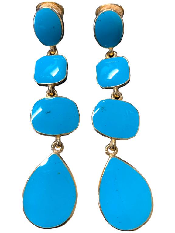 VTG KENNETH J. LANE TURQUOISE & GOLD EARRINGS (2) (1 of 4)