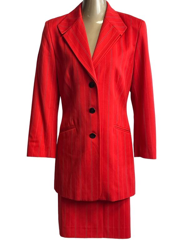 VTG ESCADA RED PIN STRIPED SKIRT SET SIZE 40: -VTG ESCADA RED PIN STRIPED SKIRT SET -GOOD VINTAGE CONDITION -SIZE 40
