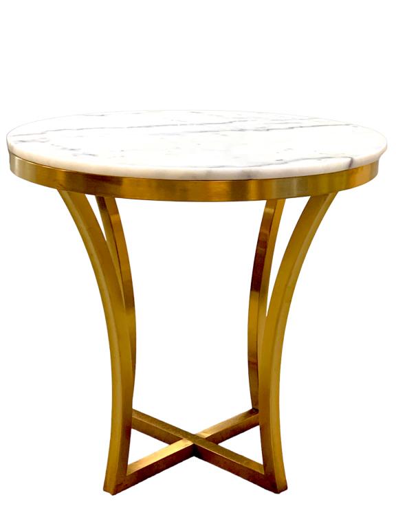 HOLLYWOOD REGENCY ROUND MARBLE TOP END TABLE (1 of 5)