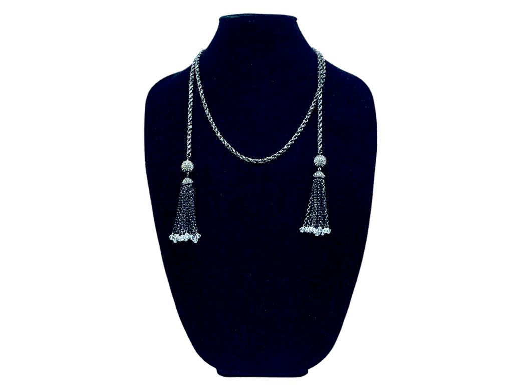 VTG BLACK & SILVER TASSEL STYLE Y NECKLACE: -VTG BLACK & SILVER TASSEL STYLE Y NECKLACE -SIZE: 48"JR SR 02/17