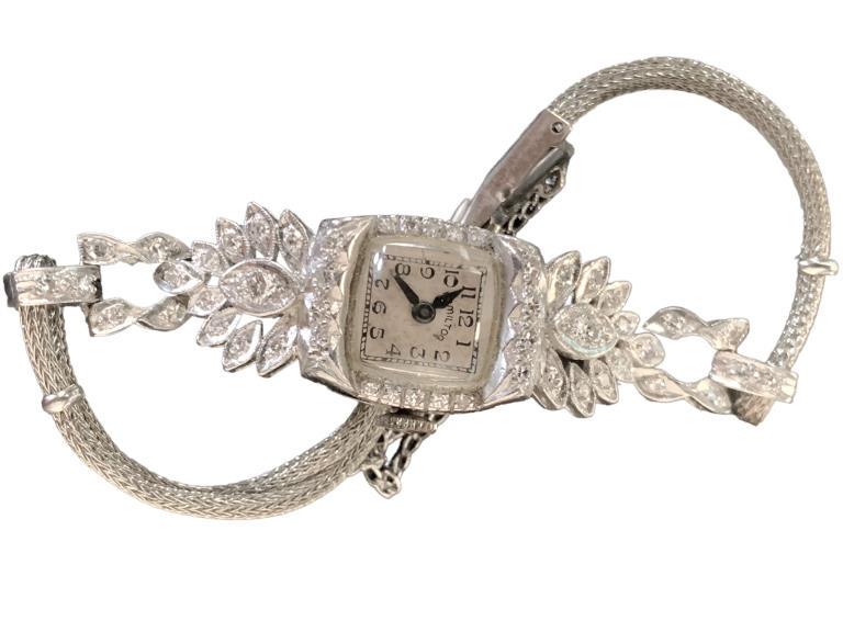 LADIES PLATINUM & DIAMOND HAMILTON WRIST WATCH (1 of 6)