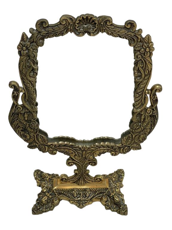 VINTAGE BOUDOIR BRASS VANITY MIRROR 16" (1 of 6)